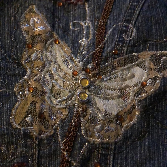 Vintage SIDE STREET Butterfly Motif Denim Jacket - Picture 6 of 9